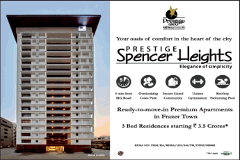 Ready to move in premium apartments at Prestige Spencer Heights in Frazer Town Bangalore